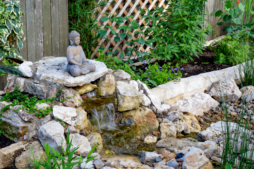 in the terrace garden buddha statue