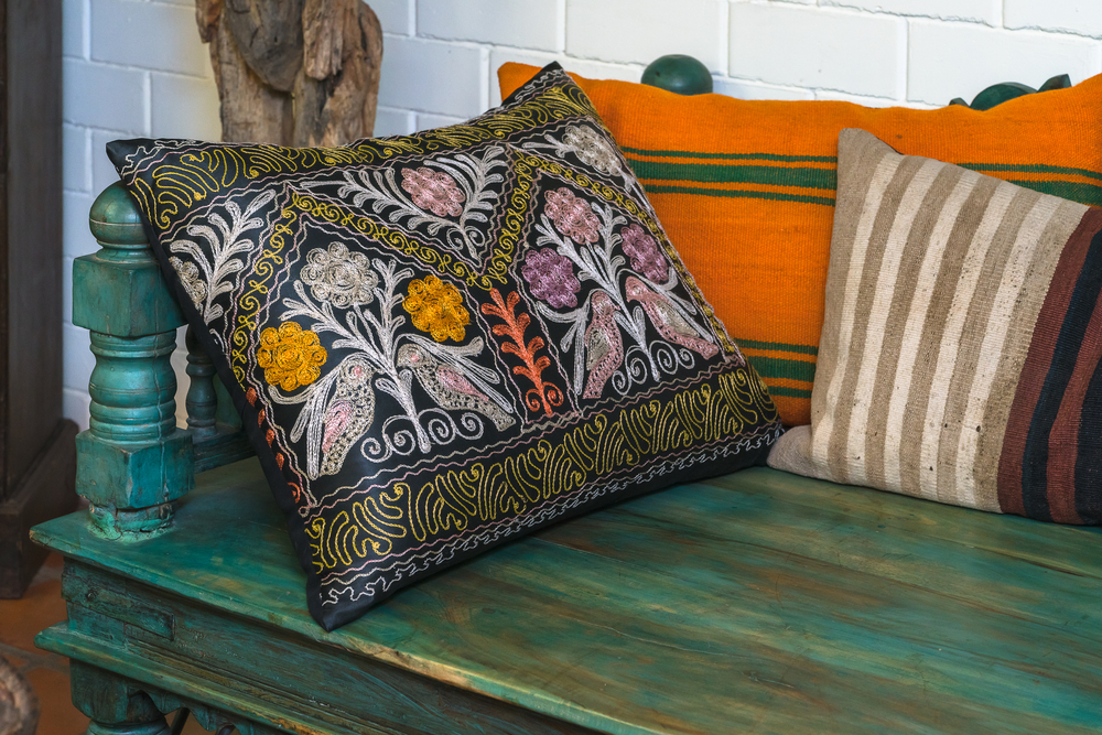 embroidery cushions with Vintage furniture